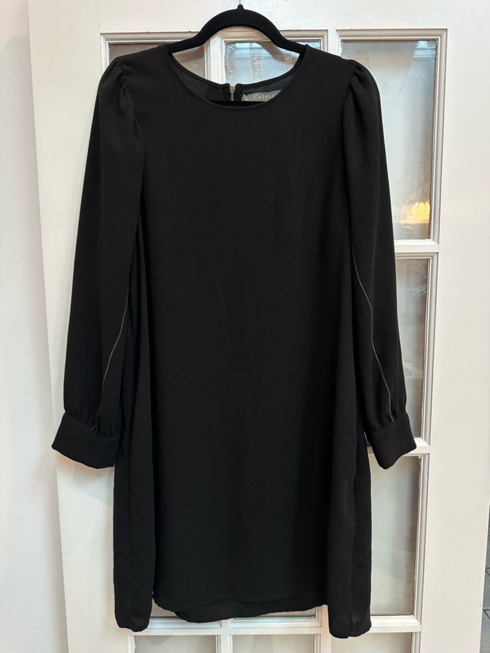 Cotélac acoté Chic Career Cocktail Designer Black Long-Sleeve Shift Dress Size 4